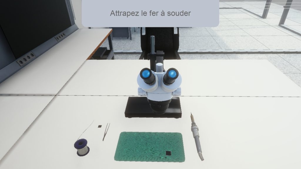 Formation VR industrielle, opérateur en reconversion sur poste de brasage électronique